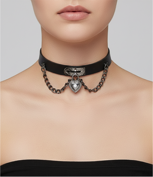 gargantilla-collar-cuello-choker-con-corazon-colgante-cadenas-de-cuero-negro-dark-grunge-punk-gotico-aesthetic